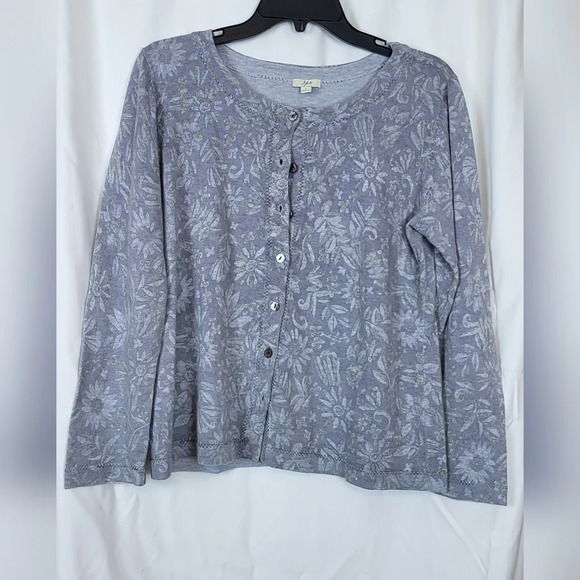 J.Jill Gray Cotton‎ Floral Long Sleeve Button Cardigan Size S - Picture 1 of 5